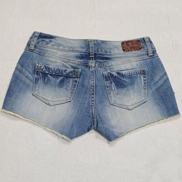 Express ✦ Corset Lace-Up Denim Shorts ✦ Light Wash Distressed Cutoffs Sz 2 NWOT - Picture 2 of 10
